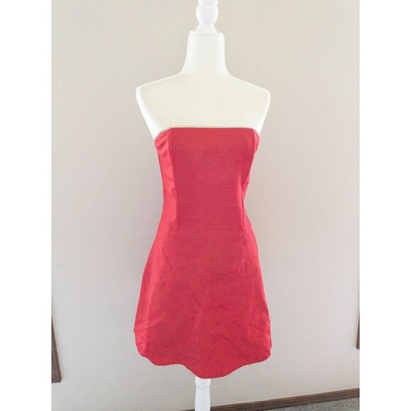 Vintage Gunne Sax Jessica McClintock Strapless Red Dress Rhinestone Sparkle - Picture 2 of 16